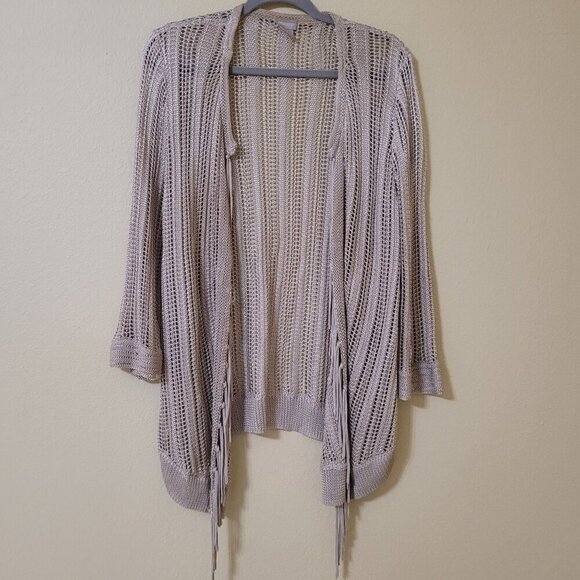 Chicos Open-Knit Fringe Kimono Womens Size M/L Cardigan Duster Boho Cover‎ up - Picture 1 of 8